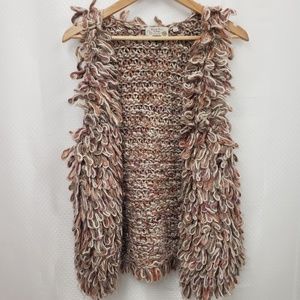 Anthropologie Brown Tan White Loop Fringe Vest.